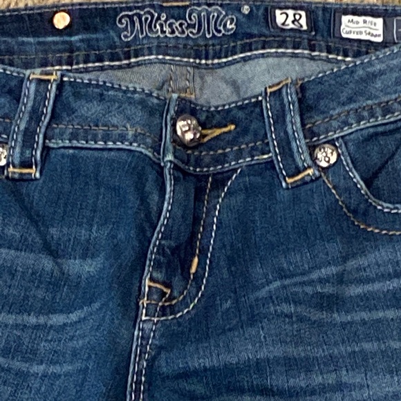 Women's Miss Me Mid-Rise Cuffed Distressed Destructed Skinny Jeans Size 28 VGC - Picture 7 of 8